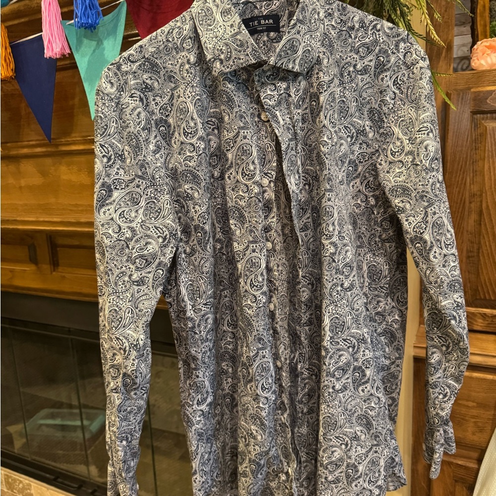 The Tie Bar Blue and White Paisley Shirt